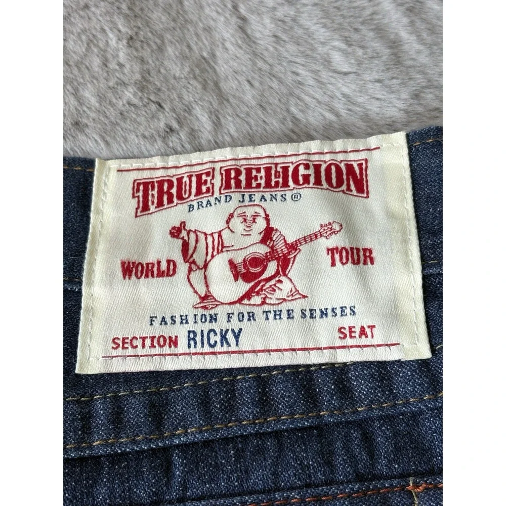 True Religon Ricky Mens Jeans Blue Denim Size 38x32‎ Flap rear pockets